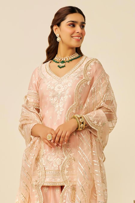 Sheetal Batra Pink , Chanderi, Organza Sequins, Off Rose Kurta And Sharara Set Online at Aza Fashions Sheetal Batra_Pink , Chanderi, Organza Sequins, Off Rose Kurta And Sharara Set _Online_at_Aza_Fashions