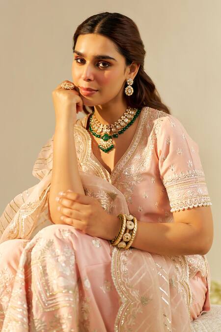 Buy Sheetal Batra Pink , Chanderi, Organza Sequins, Off Rose Kurta And Sharara Set Online at Aza Fashions Buy_Sheetal Batra_Pink , Chanderi, Organza Sequins, Off Rose Kurta And Sharara Set _Online_at_Aza_Fashions