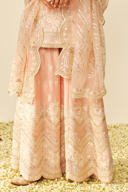 Shop Sheetal Batra Pink , Chanderi, Organza Sequins, Off Rose Kurta And Sharara Set Online at Aza Fashions Shop_Sheetal Batra_Pink , Chanderi, Organza Sequins, Off Rose Kurta And Sharara Set _Online_at_Aza_Fashions