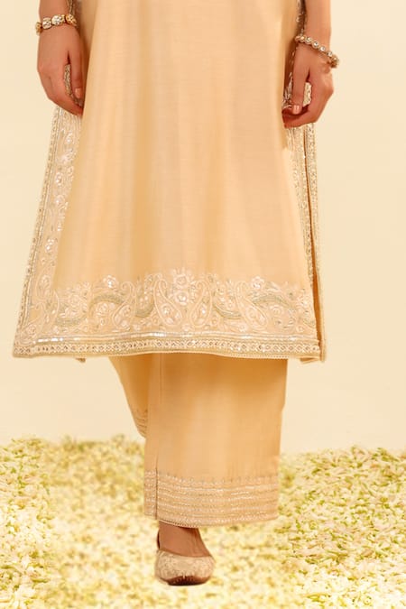Buy Sheetal Batra Beige Silk, Chanderi Embroidery Round Neck Kurta Set Online at Aza Fashions Buy_Sheetal Batra_Beige Silk, Chanderi Embroidery Round Neck Kurta Set _Online_at_Aza_Fashions