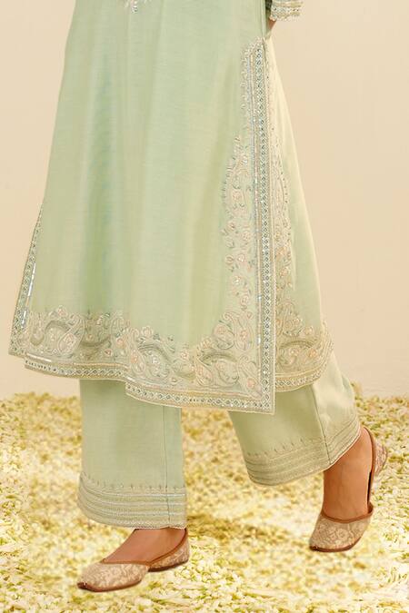 Buy Sheetal Batra Mint Silk, Chanderi Embroidery Round Neck Green Kurta Set Online at Aza Fashions Buy_Sheetal Batra_Mint Silk, Chanderi Embroidery Round Neck Green Kurta Set _Online_at_Aza_Fashions