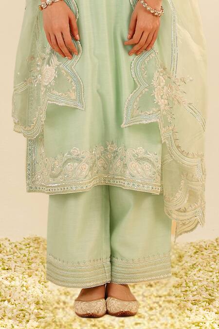Buy Sheetal Batra Mint Chanderi, , Organza Embroidery Round Neck Green Kurta Set Online at Aza Fashions Buy_Sheetal Batra_Mint Chanderi, , Organza Embroidery Round Neck Green Kurta Set _Online_at_Aza_Fashions