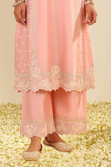 Buy Sheetal Batra Blush Silk, Chanderi Sequins, Embroidery Split V-neck Pink Kurta Set Online at Aza Fashions Buy_Sheetal Batra_Blush Silk, Chanderi Sequins, Embroidery Split V-neck Pink Kurta Set _Online_at_Aza_Fashions