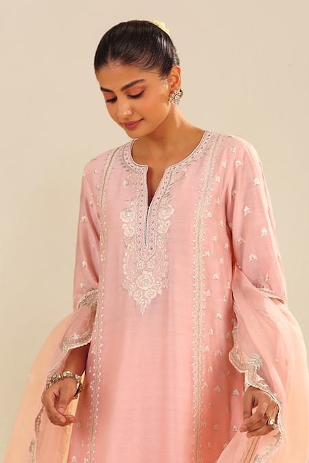 Shop Sheetal Batra Blush , Chanderi, Organza Embroidery Round Neck Kurta Set at Aza Fashions Shop_Sheetal Batra_Blush , Chanderi, Organza Embroidery Round Neck Kurta Set _at_Aza_Fashions