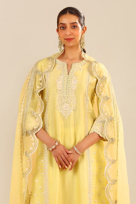 Shop Sheetal Batra Yellow Chanderi, , Organza Embroidery Round Neck Designer Kurta Set at Aza Fashions Shop_Sheetal Batra_Yellow Chanderi, , Organza Embroidery Round Neck Designer Kurta Set _at_Aza_Fashions