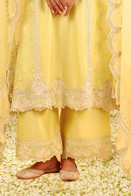 Sheetal Batra Yellow Chanderi, , Organza Embroidery Round Neck Designer Kurta Set Online at Aza Fashions Sheetal Batra_Yellow Chanderi, , Organza Embroidery Round Neck Designer Kurta Set _Online_at_Aza_Fashions