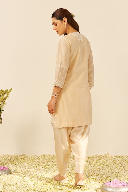 Sheetal Batra Beige Chanderi Silk Kurta & Dhoti Pant Set 