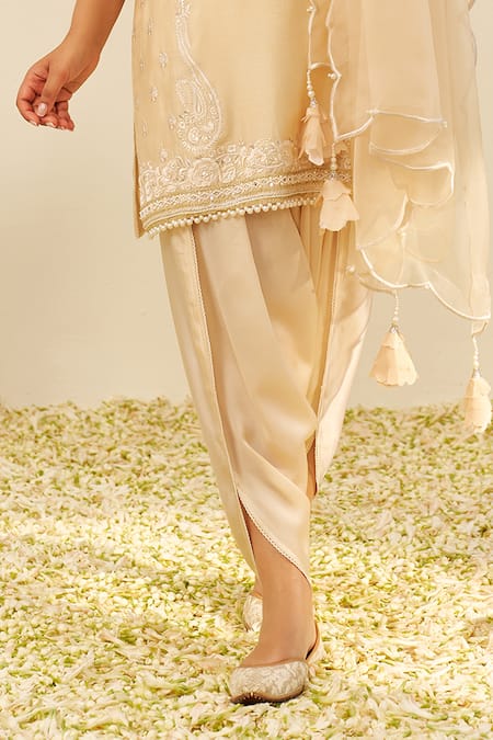 Sheetal Batra Beige Chanderi , Satin, Organza Embroidery Round Neck Kurta Set Online at Aza Fashions Sheetal Batra_Beige Chanderi , Satin, Organza Embroidery Round Neck Kurta Set _Online_at_Aza_Fashions
