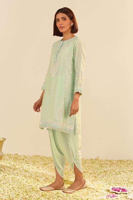 Buy Sheetal Batra Mint Chanderi Silk, Satin Embroidery Round Neck Green Kurta Set Online at Aza Fashions Buy_Sheetal Batra_Mint Chanderi Silk, Satin Embroidery Round Neck Green Kurta Set _Online_at_Aza_Fashions