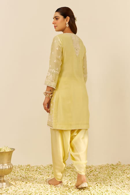 Sheetal Batra Embroidered Lemon Yellow Kurta Set 