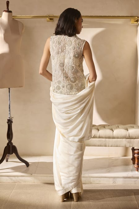 Bhumika Sharma Embroidered Bustier & Jacket Saree Set 