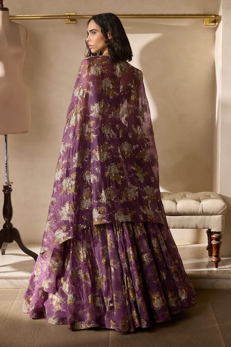 Bhumika Sharma Plum Sylvia Print Lehenga & Cape Set 