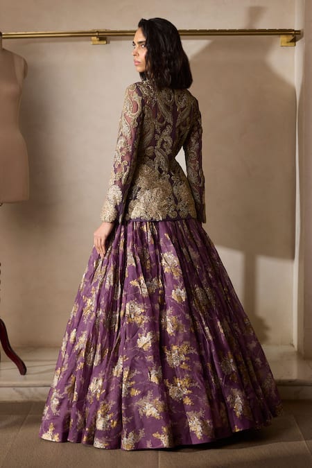 Bhumika Sharma Plum Embroidered Jacket & Lehenga Set 
