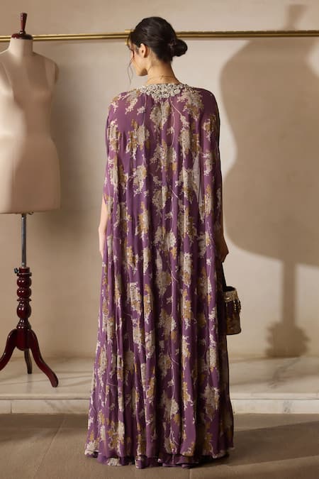 Bhumika Sharma Plum Sylvia Print Cape & Pants Set 