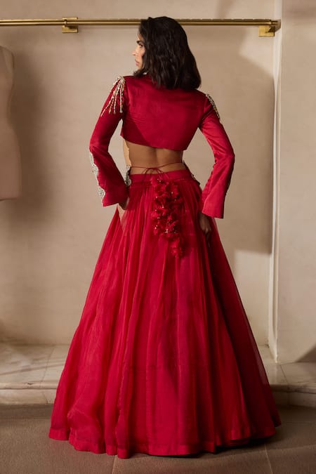 Bhumika Sharma Embroidered Red Jacket & Lehenga Set 