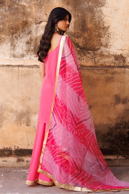 Shop Bannhi By Priyanka Rathore Pink Crepe Gota Patti, Zari, Embroidery Scoop Neck Kurta Sharara Set at Aza Fashions Shop_Bannhi By Priyanka Rathore_Pink Crepe Gota Patti, Zari, Embroidery Scoop Neck Kurta Sharara Set _at_Aza_Fashions