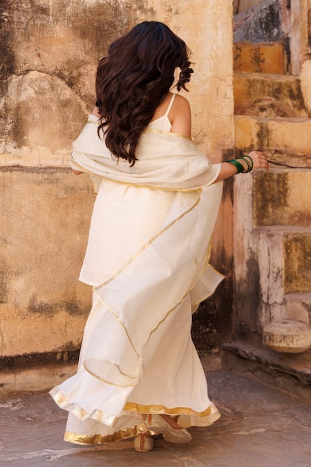 Bannhi By Priyanka Rathore Ivory Crepe Kurta Sharara Set 