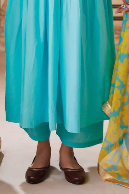 Bannhi By Priyanka Rathore Blue Cotton Zari V-neck Designer Anarkali Kurta Set Online at Aza Fashions Bannhi By Priyanka Rathore_Blue Cotton Zari V-neck Designer Anarkali Kurta Set _Online_at_Aza_Fashions