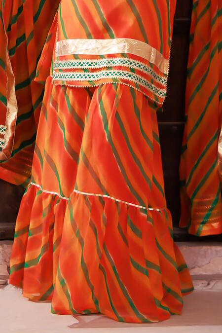 Buy_Bannhi By Priyanka Rathore_Orange Chiffon Zari Scoop Neck Printed Kurta Set With Sharara _Online_at_Aza_Fashions