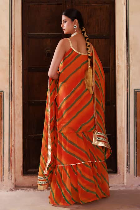 Bannhi By Priyanka Rathore Printed Orange Kurta Set with Sharara 