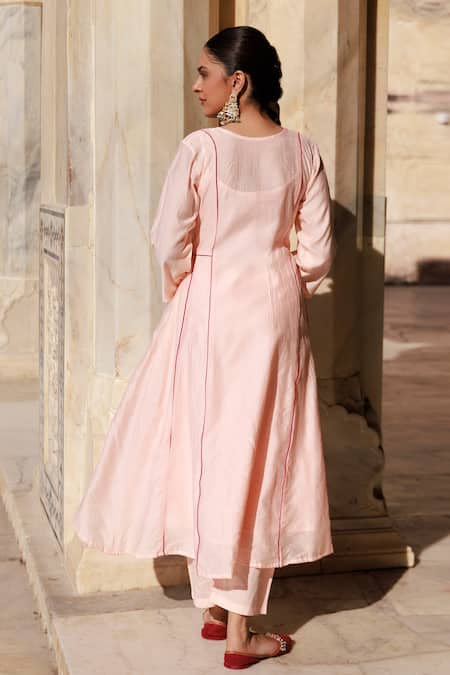 Shop_Bannhi by Priyanka Rathore_Pink Chanderi Embroidery Anarkali Set _at_Aza_Fashions