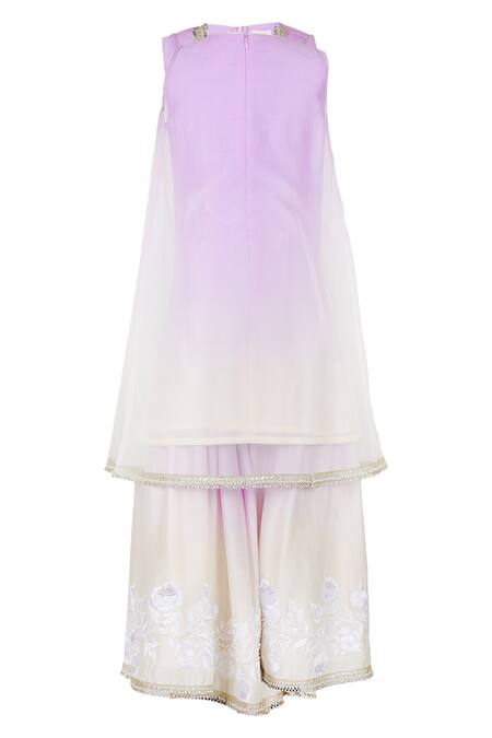 Rang By Les Petits_Purple Cotton, Net Sequins, Embroidery Kurta Lehenga Set_Online_at_Aza_Fashions