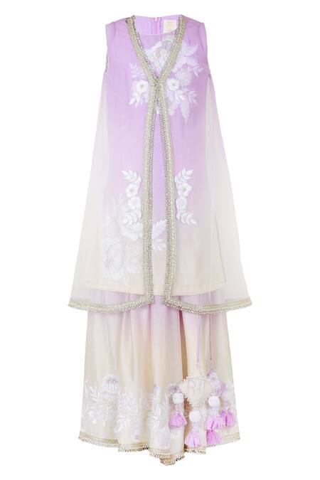 Buy_Rang By Les Petits_Purple Cotton, Net Sequins, Embroidery Kurta Lehenga Set_Online_at_Aza_Fashions