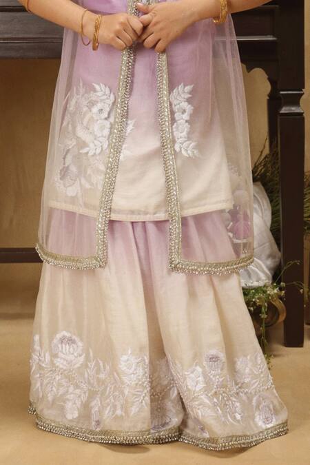 Shop_Rang By Les Petits_Purple Cotton, Net Sequins, Embroidery Kurta Lehenga Set_Online_at_Aza_Fashions