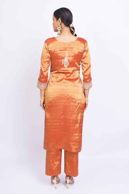 Shweta Dabas Rust Orange Embroidered Kurta Set 