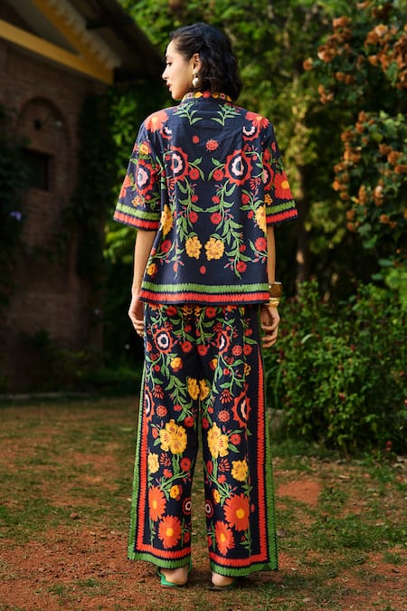 Verb By Pallavi Singhee Floral Print Black Pant Set 