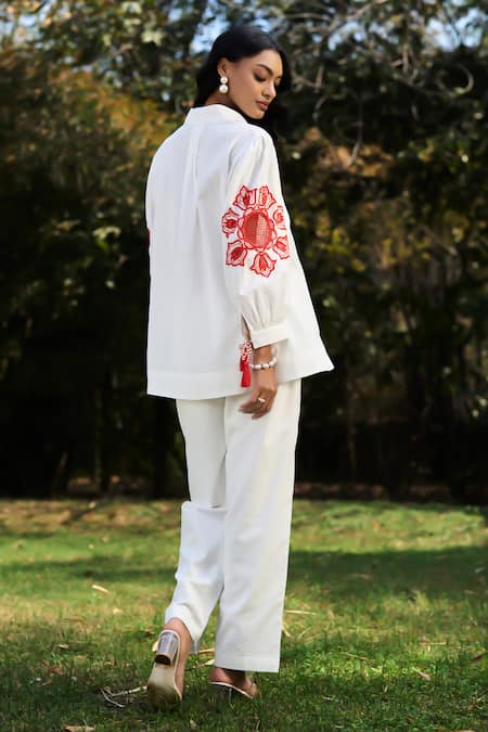 Verb By Pallavi Singhee Embroidered Ivory Shirt & Pant Set 