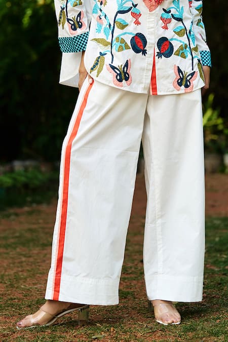 Verb By Pallavi Singhee Ivory Cotton Embroidery, Beads Collared Pant Set Online at Aza Fashions Verb By Pallavi Singhee_Ivory Cotton Embroidery, Beads Collared Pant Set _Online_at_Aza_Fashions
