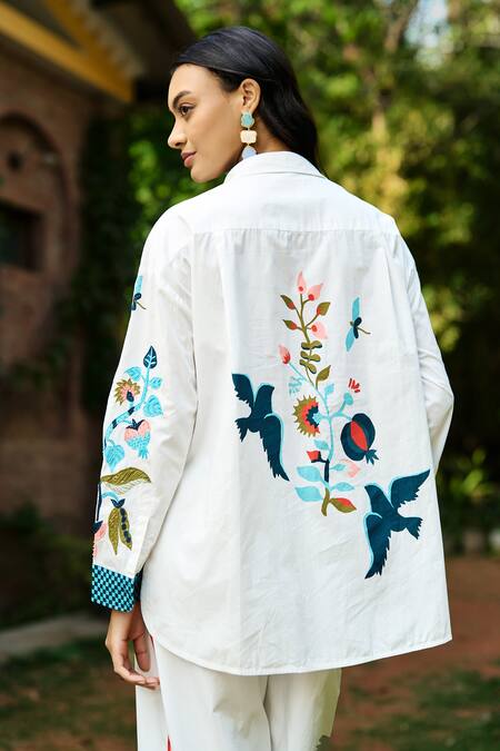 Buy Verb By Pallavi Singhee Ivory Cotton Embroidery, Beads Collared Pant Set Online at Aza Fashions Buy_Verb By Pallavi Singhee_Ivory Cotton Embroidery, Beads Collared Pant Set _Online_at_Aza_Fashions
