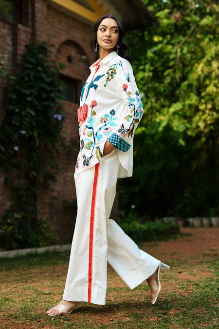 Shop Verb By Pallavi Singhee Ivory Cotton Embroidery, Beads Collared Pant Set Online at Aza Fashions Shop_Verb By Pallavi Singhee_Ivory Cotton Embroidery, Beads Collared Pant Set _Online_at_Aza_Fashions