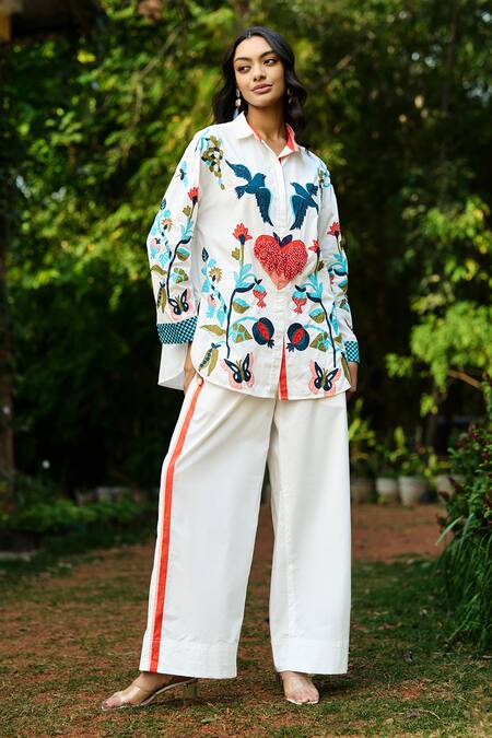 Buy Verb By Pallavi Singhee Ivory Cotton Embroidery, Beads Collared, V-neck Shirt Online at Aza Fashions Buy_Verb By Pallavi Singhee_Ivory Cotton Embroidery, Beads Collared, V-neck Shirt _Online_at_Aza_Fashions