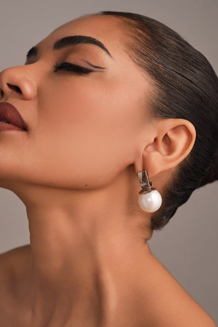 Buy_Anaash_White Princess Drops Chrome Earrings _Online_at_Aza_Fashions