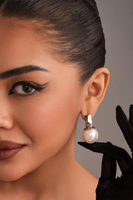 Anaash_White Princess Drops Chrome Earrings _at_Aza_Fashions