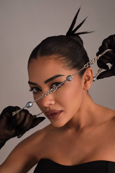 Anaash_Silver Plated Blue Baroque Combination Chain _at_Aza_Fashions