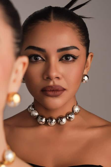 Anaash_White Dune Studs - Chrome Earrings _Online_at_Aza_Fashions