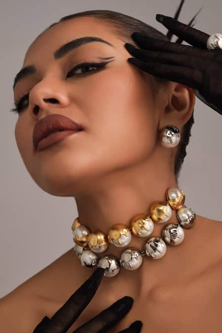 Shop_Anaash_White Dune Studs - Chrome Earrings _Online_at_Aza_Fashions