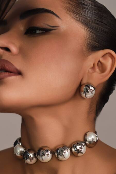 Anaash_White Dune Studs - Chrome Earrings _at_Aza_Fashions