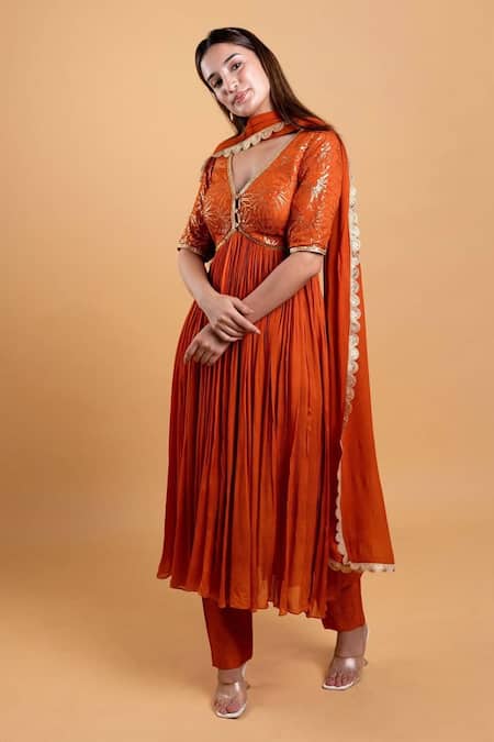 Dajwaree Rust Orange Anarkali Suit Set 