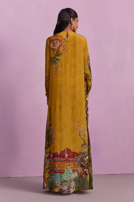 Kalista Naisa Jalabiya Mustard Yellow Floral Maxi Dress 