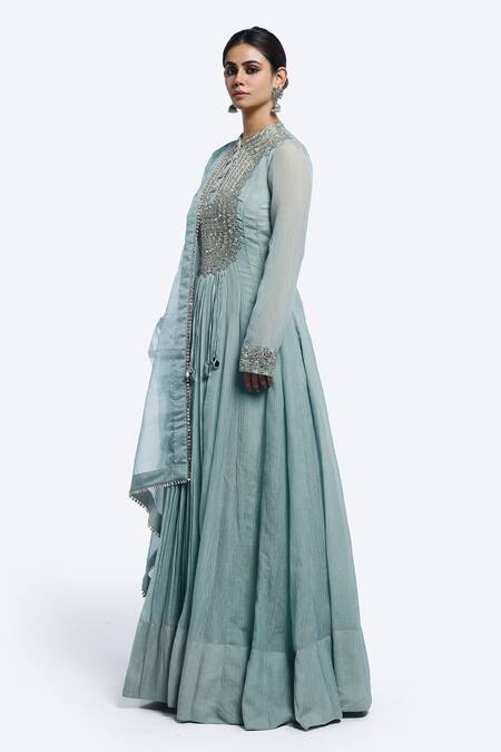 Buy Onaya Blue Organza Mirrors Embroidered Anarkali Set Online at Aza Fashions Buy_Onaya_Blue Organza Mirrors Embroidered Anarkali Set _Online_at_Aza_Fashions