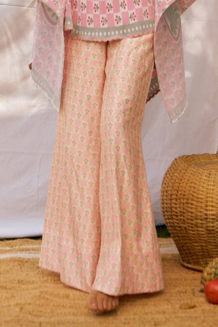 Moh India_Ivory Chanderi Embroidery Rouge Pomme Kimono Cape And Trouser Set _at_Aza_Fashions