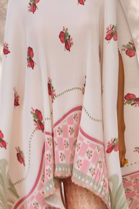 Buy_Moh India_Ivory Chanderi Embroidery Rouge Pomme Kimono Cape And Trouser Set 