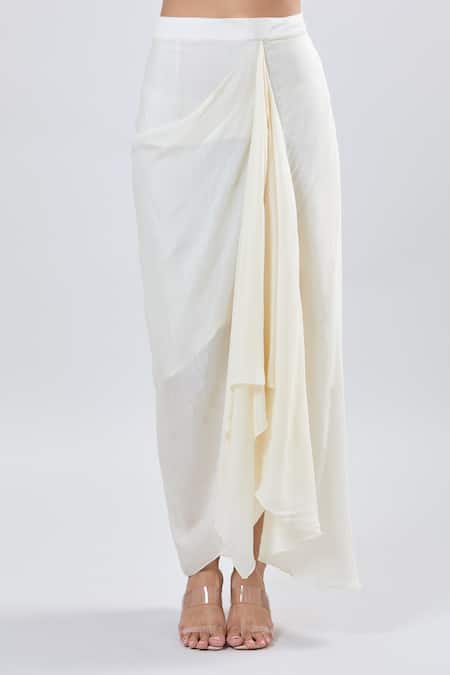Shop_Prisho_Ivory Embroidery Round Neck Cape And Draped Skirt Set 