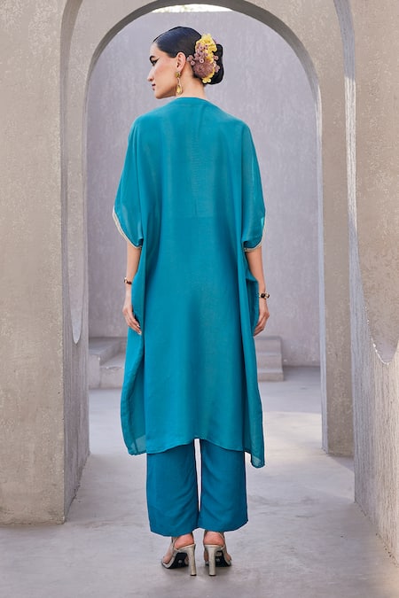 Anu Pellakuru Turquoise Blue Designer Kaftan Set 
