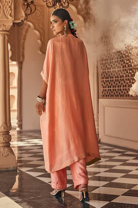 Anu Pellakuru Embroidered Peach Pink Kaftan & Pant Set 