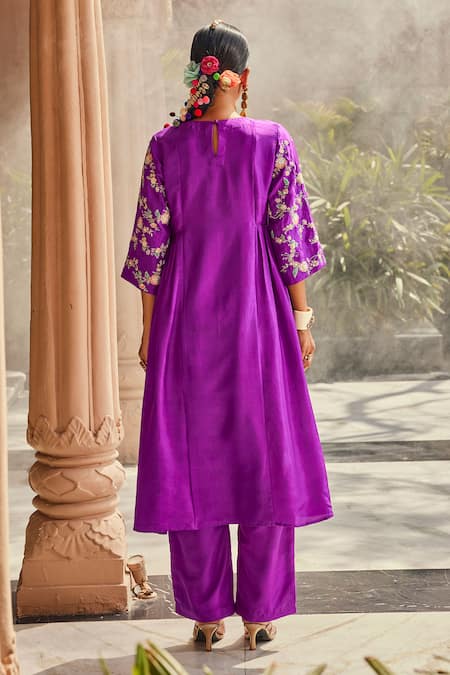Anu Pellakuru Bright Purple Embroidered Kurta Set 